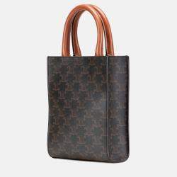 Celine Brown Mini Triomphe Coated Canvas Vertical Cabas Satchel