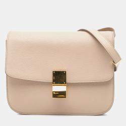 Celine Beige Medium Calfskin Classic Box  Shoulder Bag