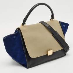 Pre Owned Celine Tricolor Leather and Suede Medium Trapeze Top Handle Bag