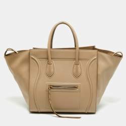 Pre Owned Celine Beige Leather Medium Phantom Luggage Tote