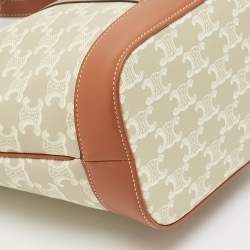 Celine White/Tan Triomphe Canvas Small Bucket Bag