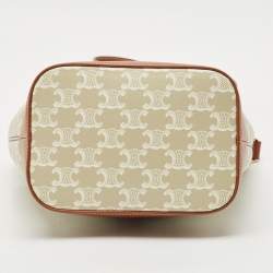 Celine White/Tan Triomphe Canvas Small Bucket Bag