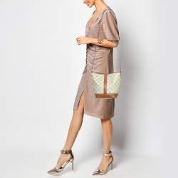 Celine White/Tan Triomphe Canvas Small Bucket Bag