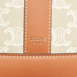 Celine White/Tan Triomphe Canvas Small Bucket Bag