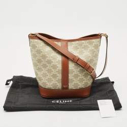 Celine White/Tan Triomphe Canvas Small Bucket Bag
