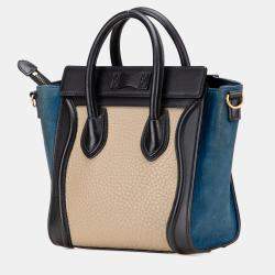 Pre Owned Celine Beige Black Nano Tricolor Nubuck and Calfskin Luggage Tote