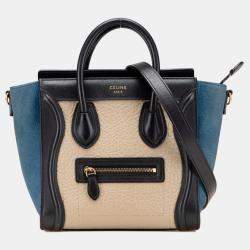 Celine Beige Black Nano Tricolor Nubuck and Calfskin Luggage Tote