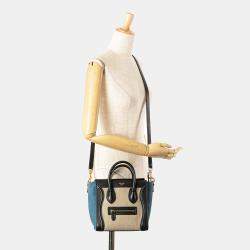Pre Owned Celine Beige Black Nano Tricolor Nubuck and Calfskin Luggage Tote