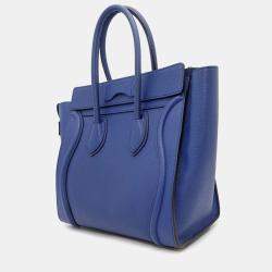 Pre Owned Celine Luggage Micro Blue Leather Tote Bag