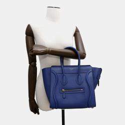 Pre Owned Celine Luggage Micro Blue Leather Tote Bag