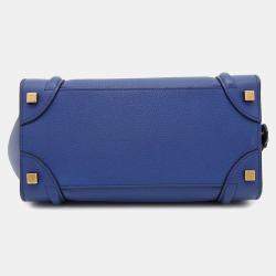 Pre Owned Celine Luggage Micro Blue Leather Tote Bag