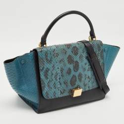 Celine Blue/Black Python and Leather Medium Trapeze Bag