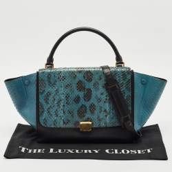 Celine Blue/Black Python and Leather Medium Trapeze Bag