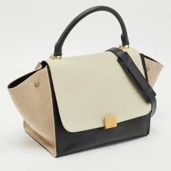 Celine Tri Color Leather and Canvas Medium Trapeze Bag