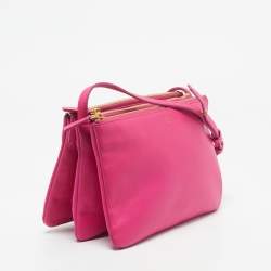 Pre Owned Celine Fuchsia Leather Small Trio Crossbody Bag