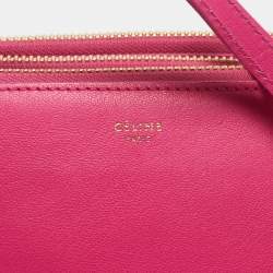 Pre Owned Celine Fuchsia Leather Small Trio Crossbody Bag