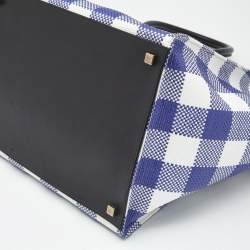 Pre Owned Celine Purple/White Gingham Woven Straw Medium Phantom Luggage Tote