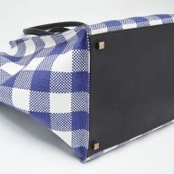 Pre Owned Celine Purple/White Gingham Woven Straw Medium Phantom Luggage Tote