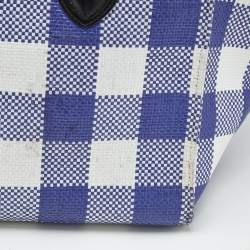Pre Owned Celine Purple/White Gingham Woven Straw Medium Phantom Luggage Tote