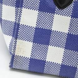 Pre Owned Celine Purple/White Gingham Woven Straw Medium Phantom Luggage Tote