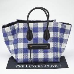 Pre Owned Celine Purple/White Gingham Woven Straw Medium Phantom Luggage Tote