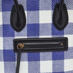 Pre Owned Celine Purple/White Gingham Woven Straw Medium Phantom Luggage Tote