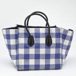 Pre Owned Celine Purple/White Gingham Woven Straw Medium Phantom Luggage Tote