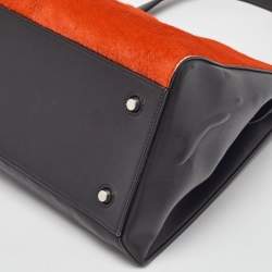 Pre Owned Celine Black/Orange Calf Hair and Leather Medium Edge Top Handle Bag