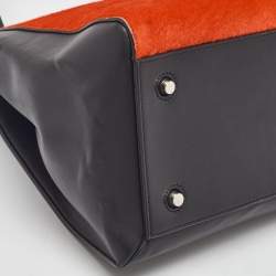 Pre Owned Celine Black/Orange Calf Hair and Leather Medium Edge Top Handle Bag