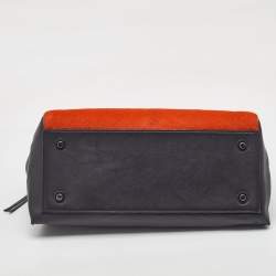 Pre Owned Celine Black/Orange Calf Hair and Leather Medium Edge Top Handle Bag