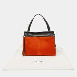 Pre Owned Celine Black/Orange Calf Hair and Leather Medium Edge Top Handle Bag