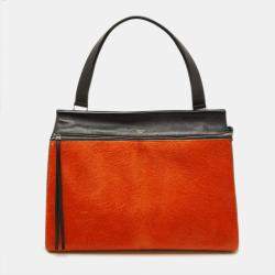Pre Owned Celine Black/Orange Calf Hair and Leather Medium Edge Top Handle Bag