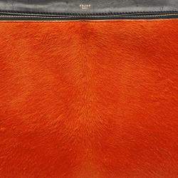 Pre Owned Celine Black/Orange Calf Hair and Leather Medium Edge Top Handle Bag