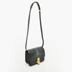 Pre Owned Celine Black Stingray and Leather Small Classic Box Flap Bag