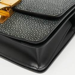 Pre Owned Celine Black Stingray and Leather Small Classic Box Flap Bag