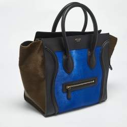 Pre Owned Celine Tricolor Calf Hair and Leather Mini Luggage Tote