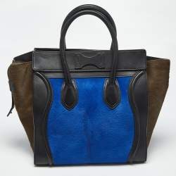 Pre Owned Celine Tricolor Calf Hair and Leather Mini Luggage Tote