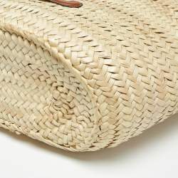 Pre Owned Celine Beige/Brown Woven Raffia and Leather Large Triomphe Panier Bag