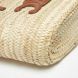 Pre Owned Celine Beige/Brown Woven Raffia and Leather Large Triomphe Panier Bag