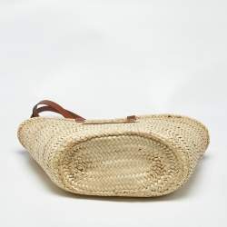 Pre Owned Celine Beige/Brown Woven Raffia and Leather Large Triomphe Panier Bag