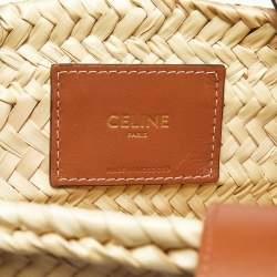 Pre Owned Celine Beige/Brown Woven Raffia and Leather Large Triomphe Panier Bag
