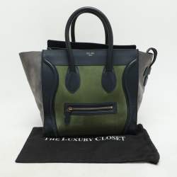 Pre Owned Celine Tri Color Leather and Suede Mini Luggage Tote