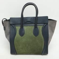 Pre Owned Celine Tri Color Leather and Suede Mini Luggage Tote