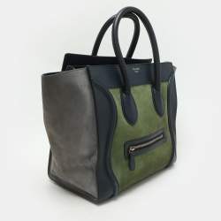 Pre Owned Celine Tri Color Leather and Suede Mini Luggage Tote