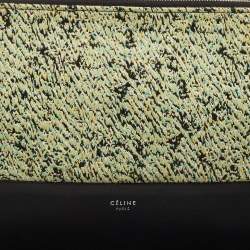 Pre Owned Celine Green/Black Textured Fabric and Leather Solo Pouch