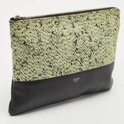Pre Owned Celine Green/Black Textured Fabric and Leather Solo Pouch