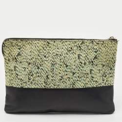 Pre Owned Celine Green/Black Textured Fabric and Leather Solo Pouch