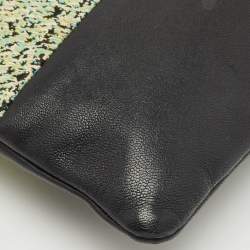 Pre Owned Celine Green/Black Textured Fabric and Leather Solo Pouch