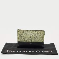 Pre Owned Celine Green/Black Textured Fabric and Leather Solo Pouch
