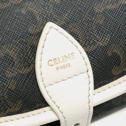 Pre Owned Celine Brown/White Medium Triomphe Coated Canvas Folco Crossbody